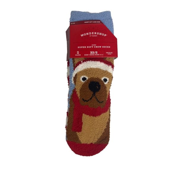 Wondershop Kids Super Soft Crew Christmas Dog Socks 2 Pk Size XS/S - Picture 1 of 4